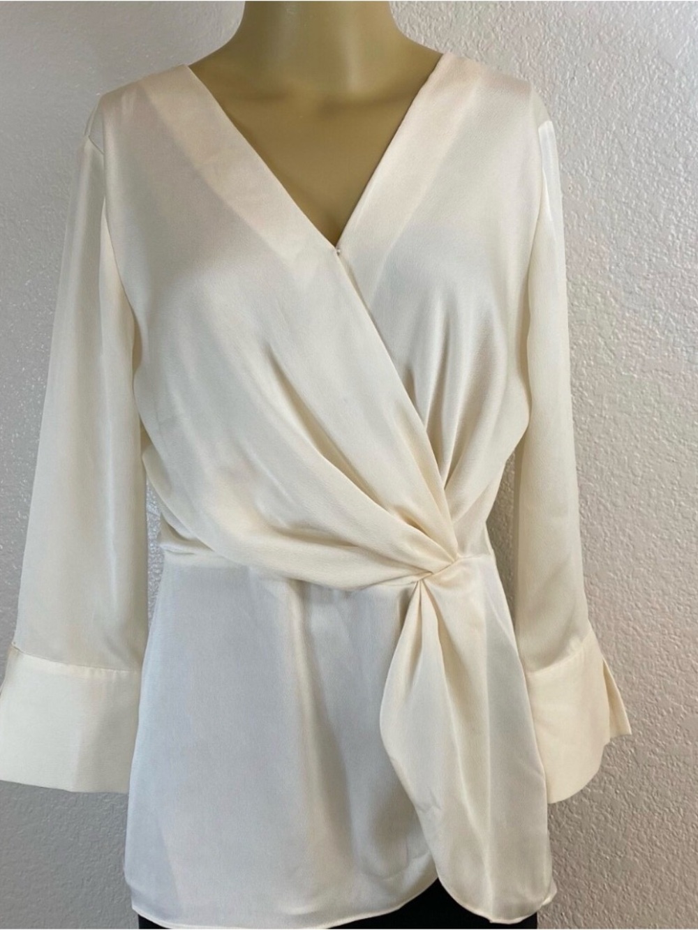 Vince Camuto Women’s Cream Wrap Satin Blouse